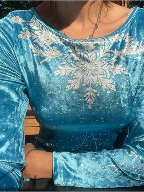Deluxe Elsa Frozen Blue Velvet Costume Dress Zipper Back - Tag XL (Fits Small)